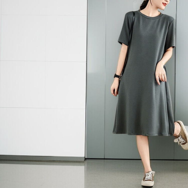 원피스 여 허리 여리여리 배 가리는 반팔 티셔츠 캐주얼 원피스