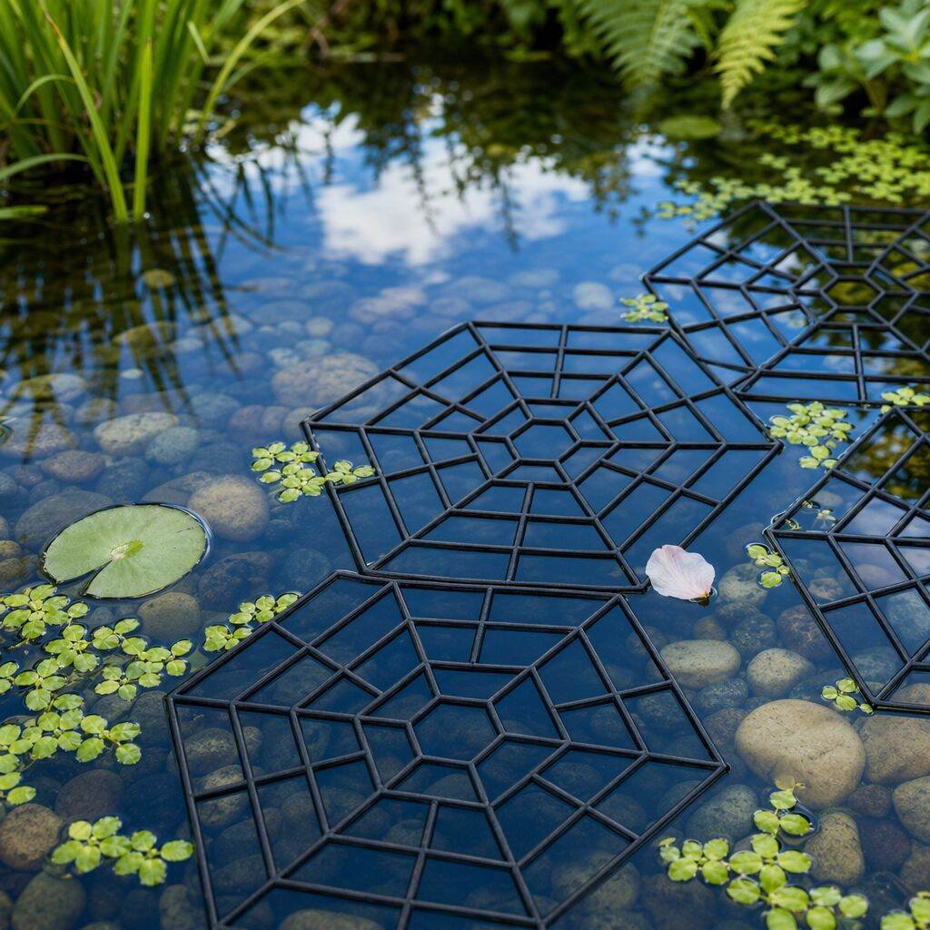 6-Eck Fischschutznetz 20-tlg. Set Teich Fischschutz Teichschoner Outdoor Gartengeräte