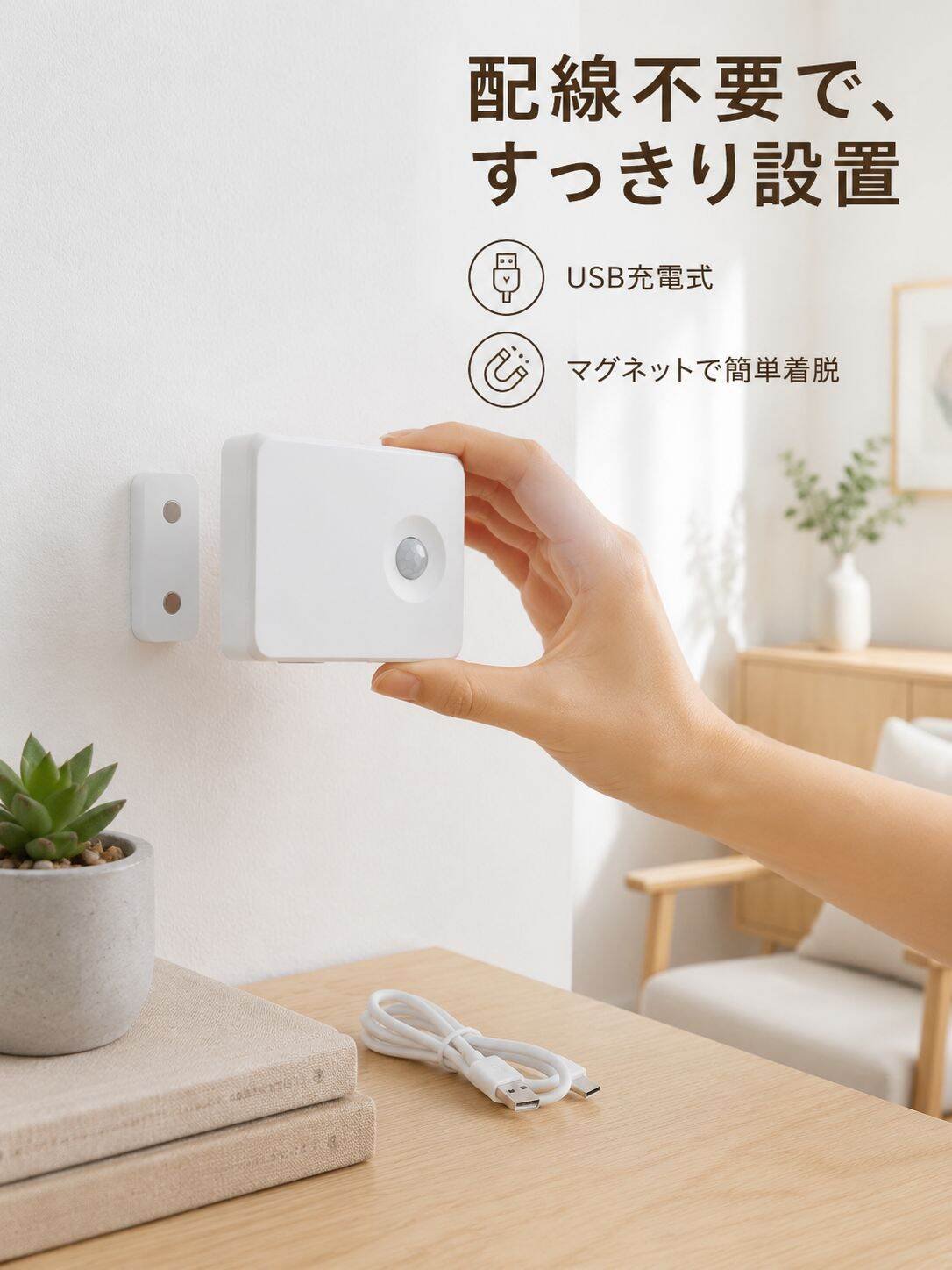 LEDセンサー付きナイトライト 寝室・階段・廊下・ベッドサイド充電雰囲気ライト