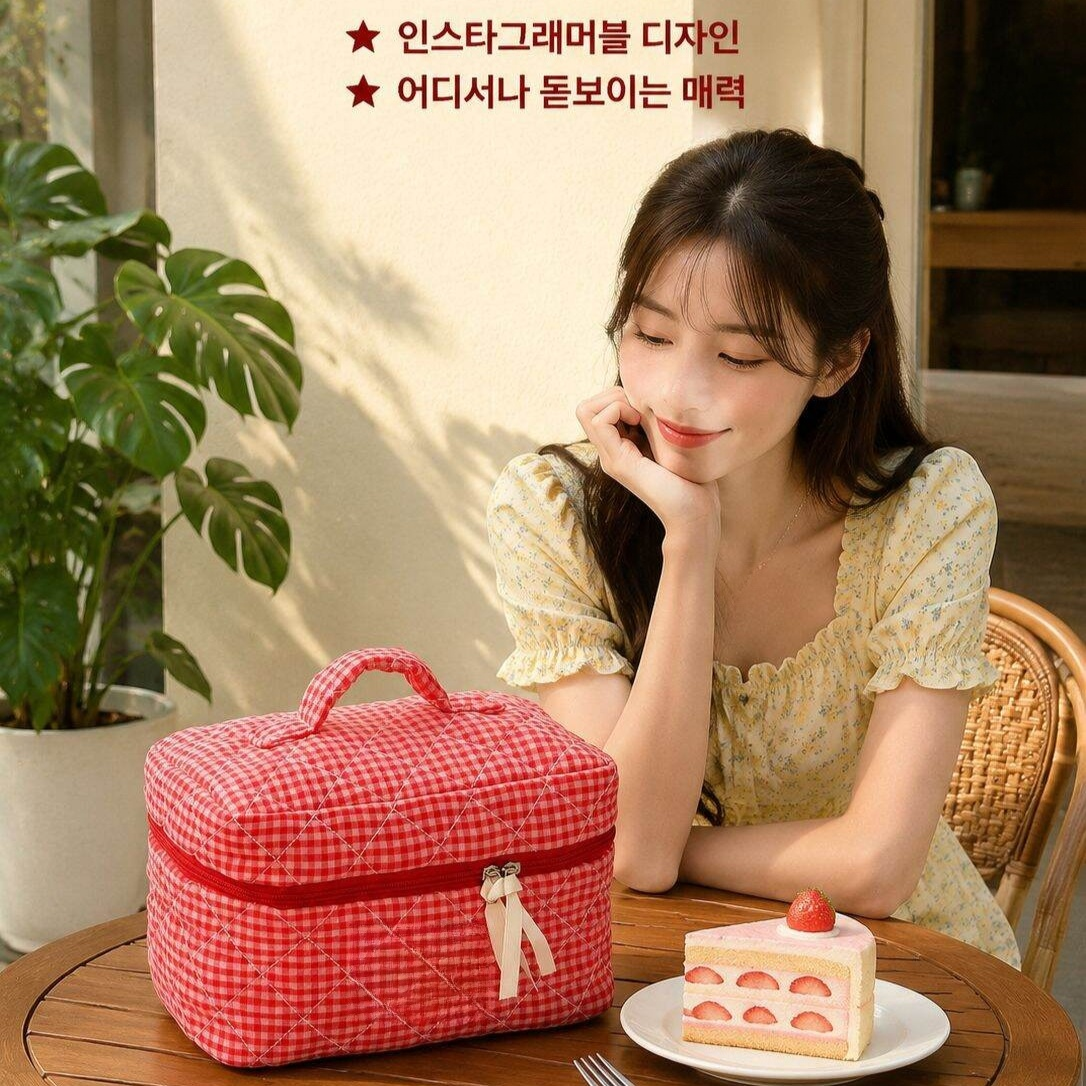 여행용 퀼팅 체크 수납 세면 파우치