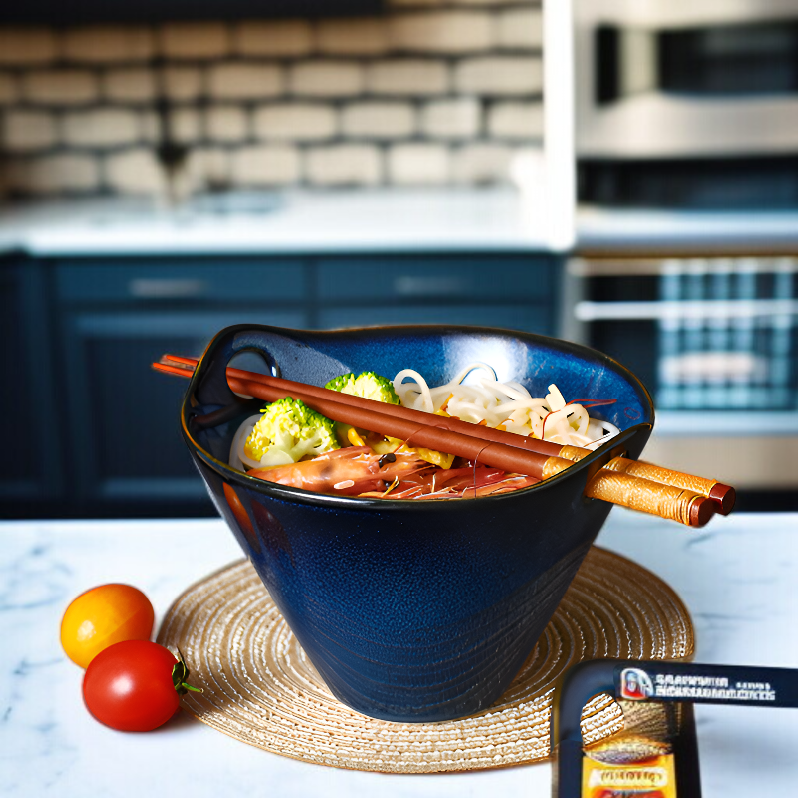 Japanese kiln noodle bowl ceramic hat bowl household ramen bowl double ear bowl creative tableware e