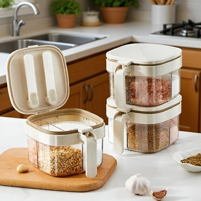 ワンタッチ蓋付きスプーン密封防湿調味箱の全体画像