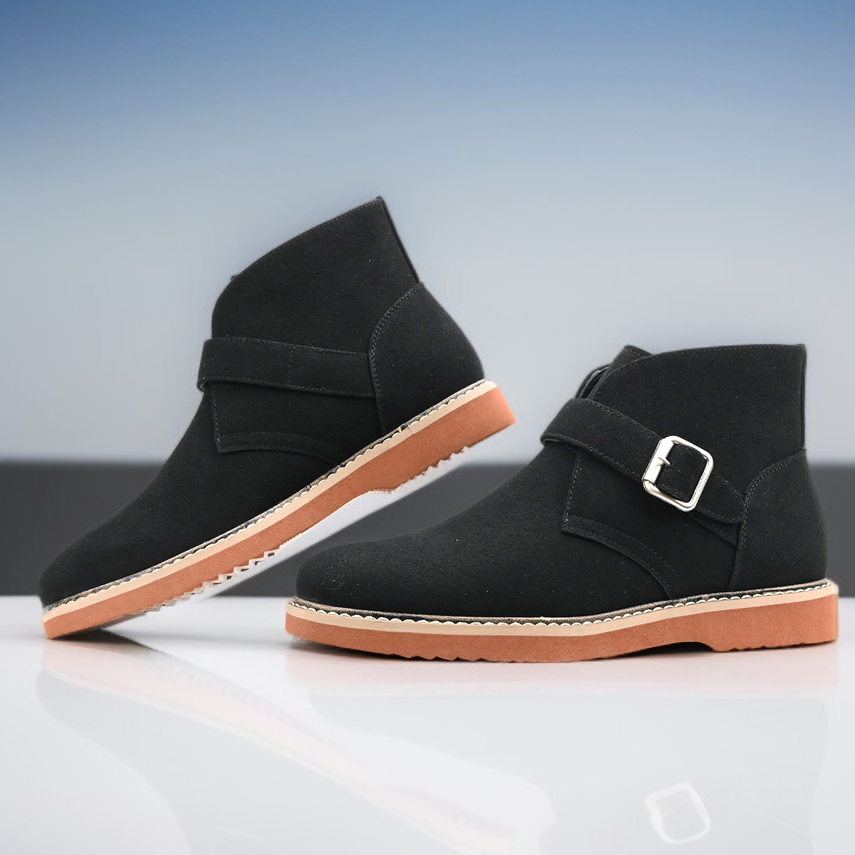 メンズメタルバックルレトロローヒールブーツ