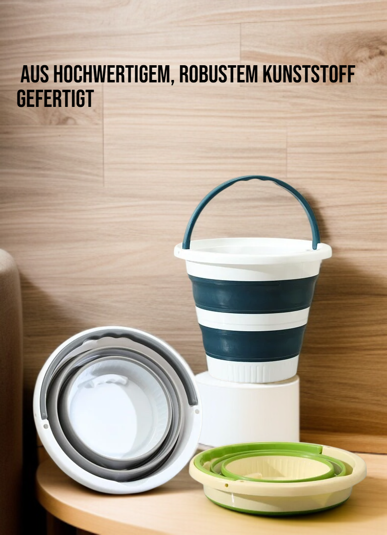 Faltbarer Kunststoff-Eimer in zusammengeklapptem Zustand