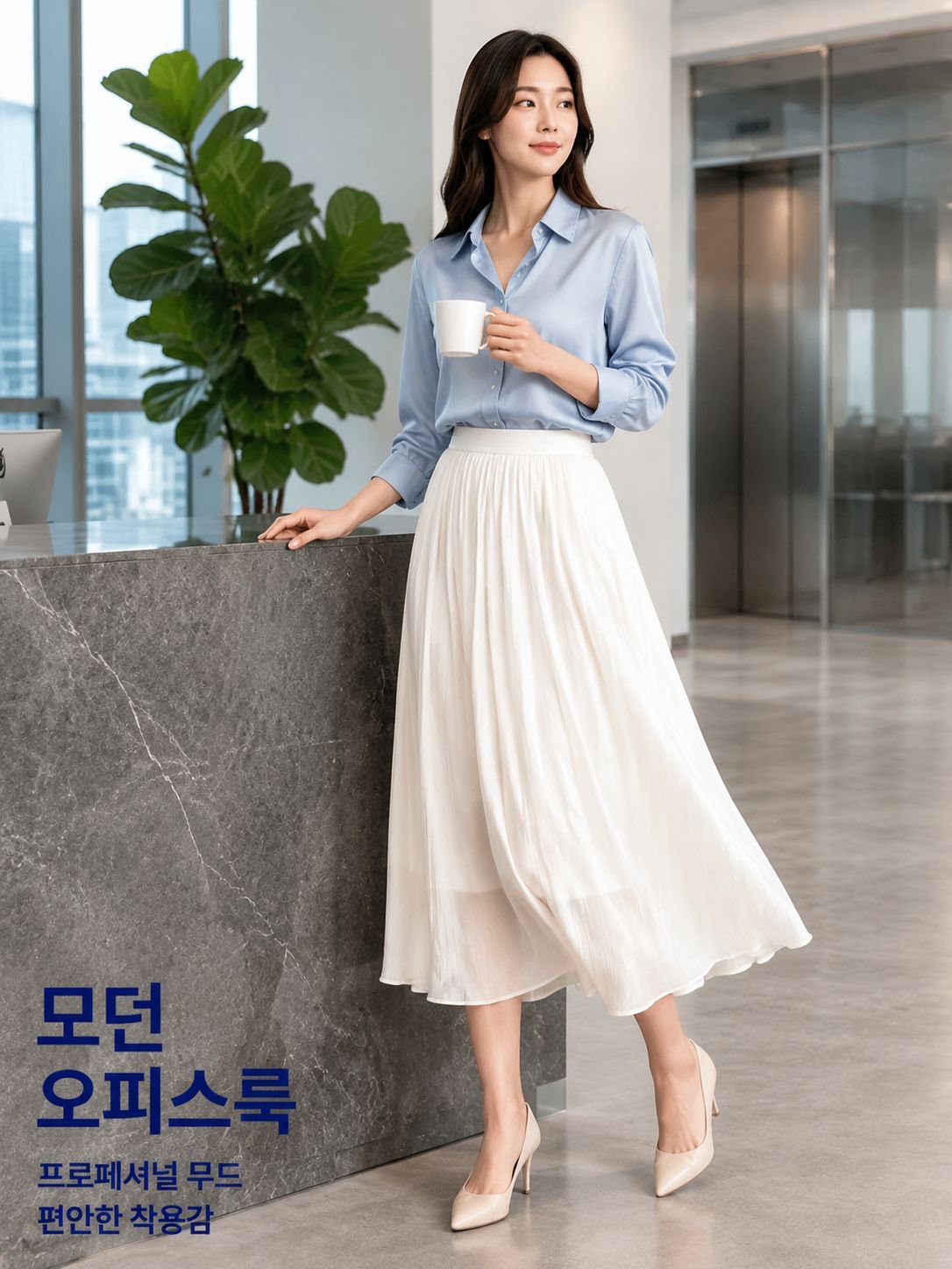 고급스러운 광택 쉬폰 스커트