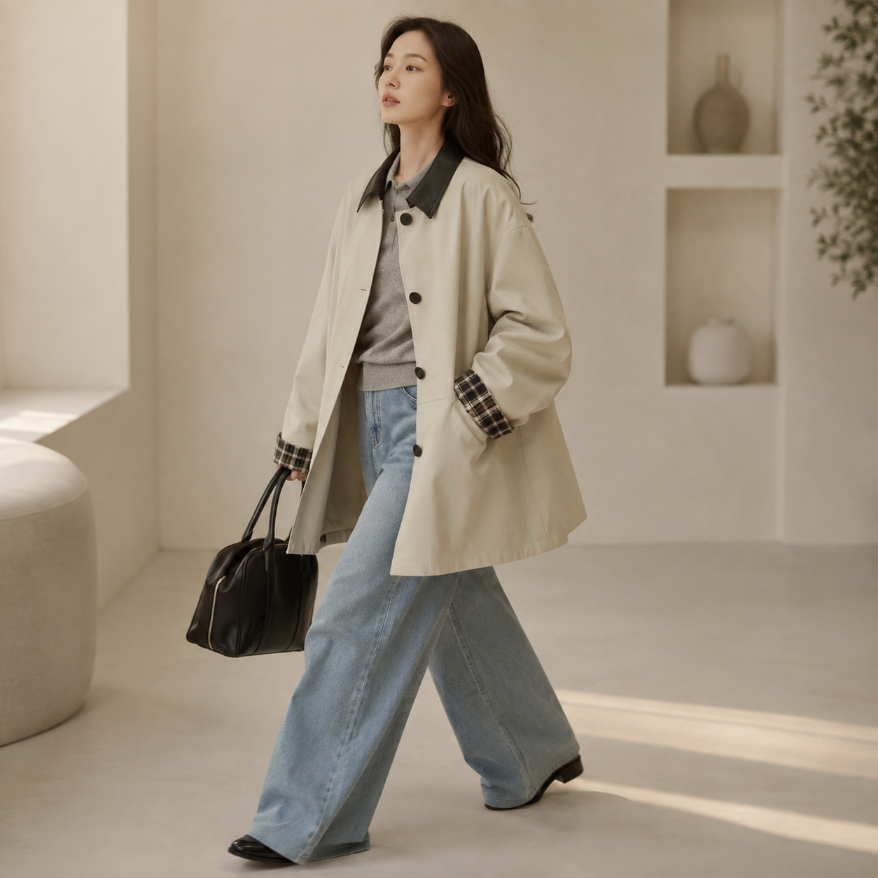 신상 레트로 배색 미니 여성 트렌치코트