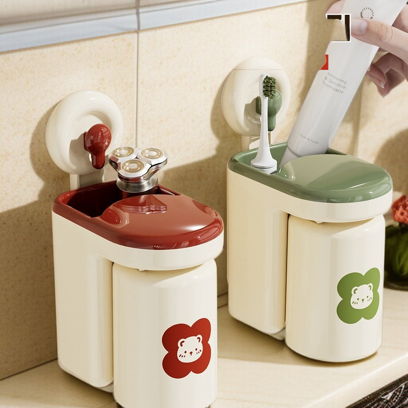 펀치패드 칫솔 컵걸이 플라워 거꾸로 걸이 수납선반 물빠짐 양치컵 수납컵걸이