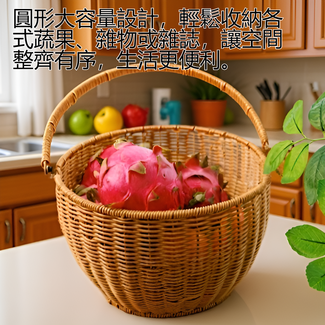 手提藤編蔬果收納圓籃