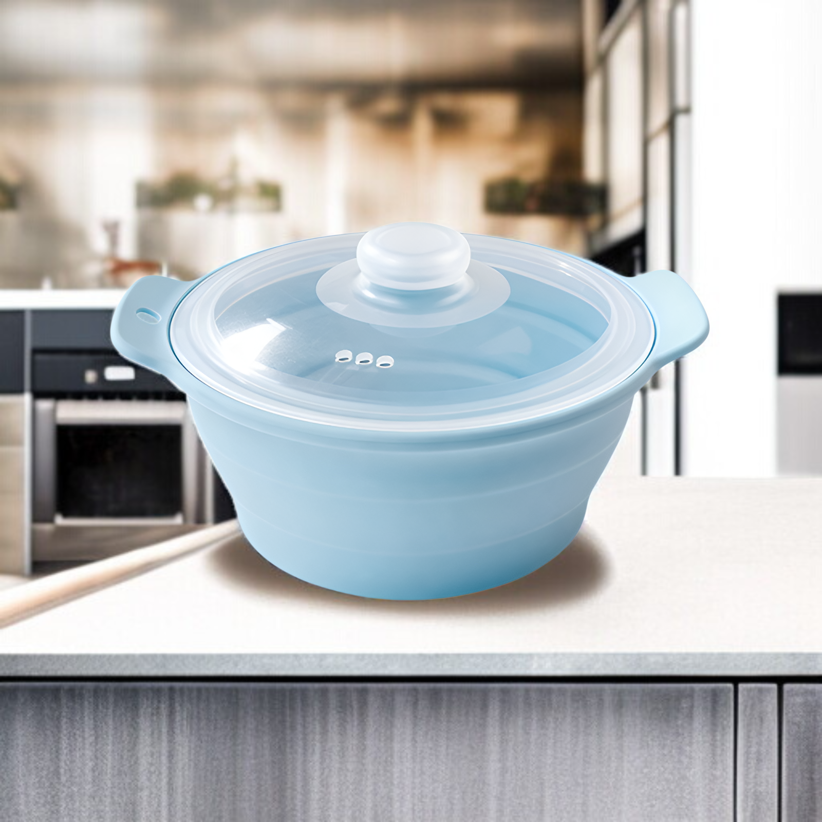 Herramienta para cocinar rápido, vaporera de silicona plegable para microondas, 1250ml