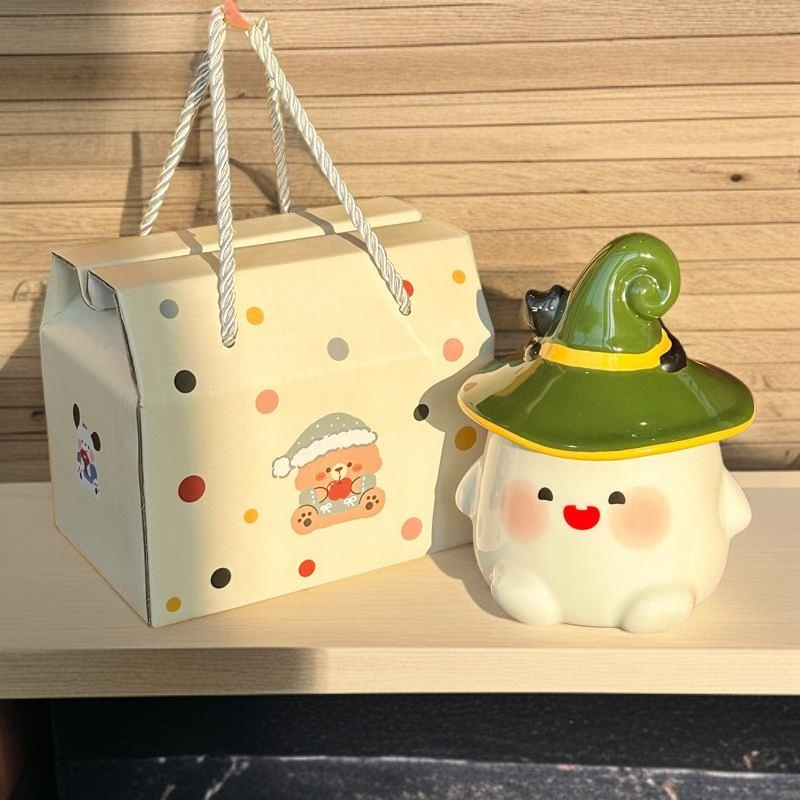 幽靈貓咪馬克杯附蓋水杯