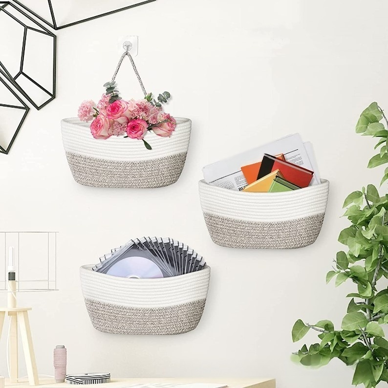 三層掛籃棉繩編織收納筐