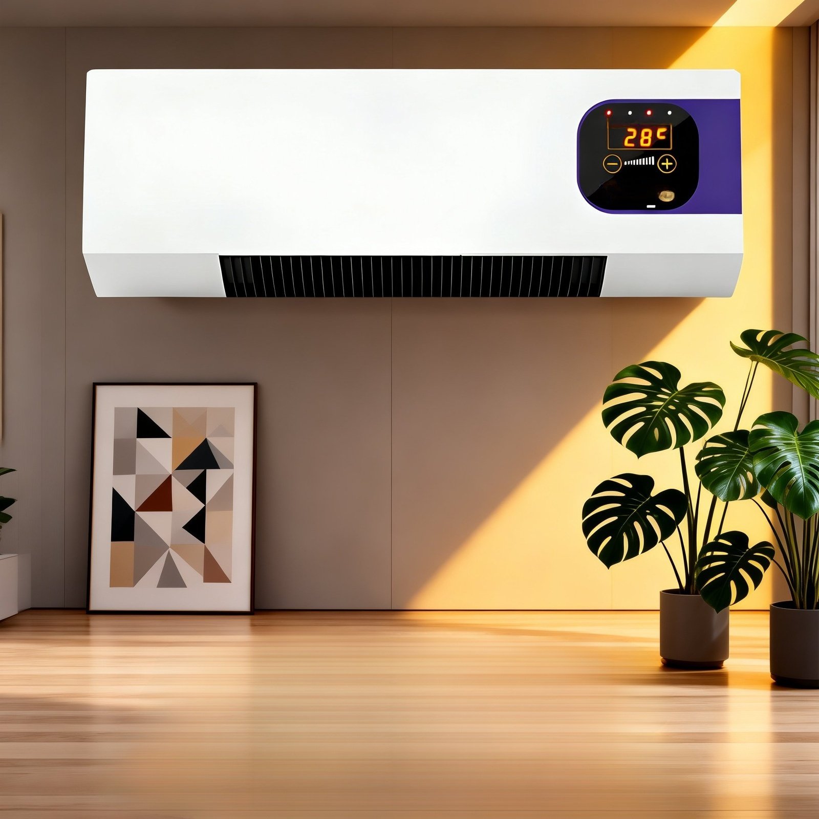 Wandmontierte Mini-Klimaanlage zum Mitnehmen im modernen Wohnzimmer