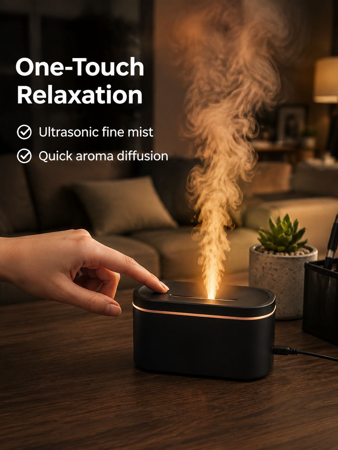 Close-up of the Colorful Flame Aroma Diffuser night light feature