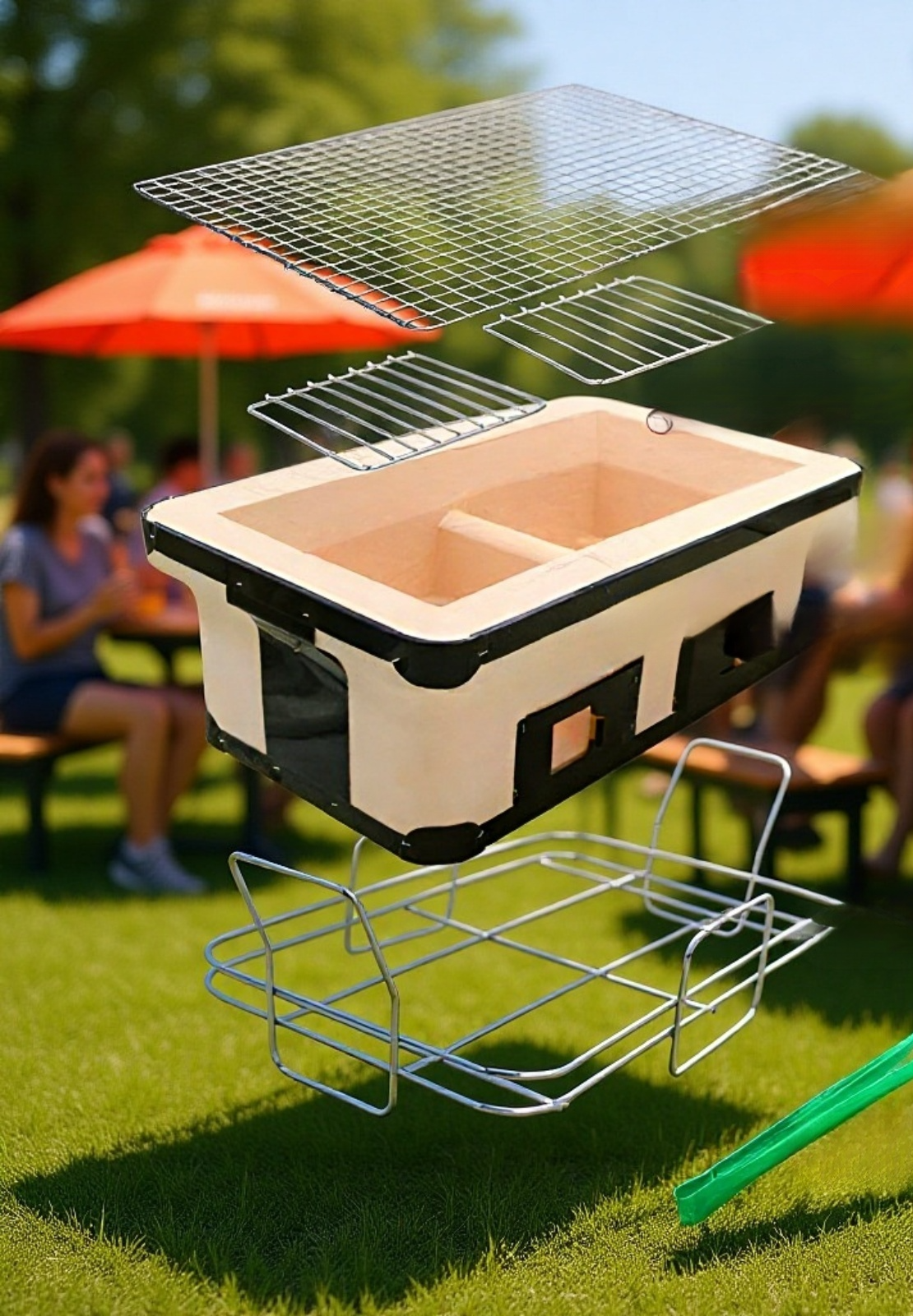 شواء اللحوم والخضروات على الشواية المحمولة