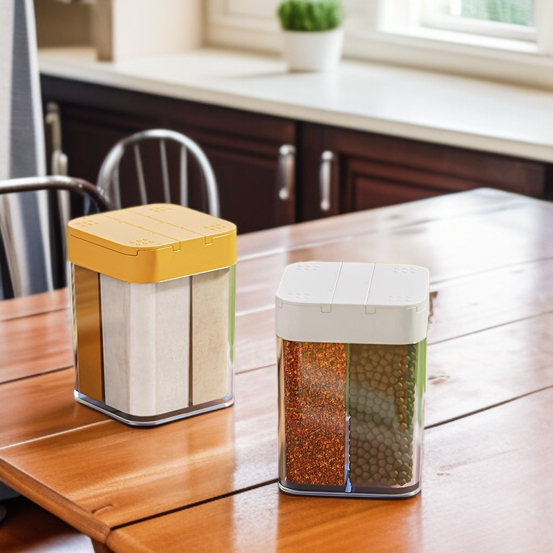 日本製 4グリッド一体型調味料瓶 防湿塩瓶 スライド式調味料ボックス キッチン調味料ボトル 家庭用調味料ボトル