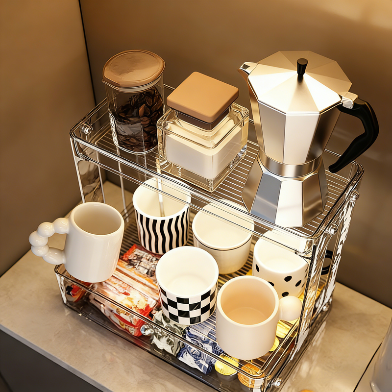 高端輕奢冰河紋桌上杯架收納辦公家用