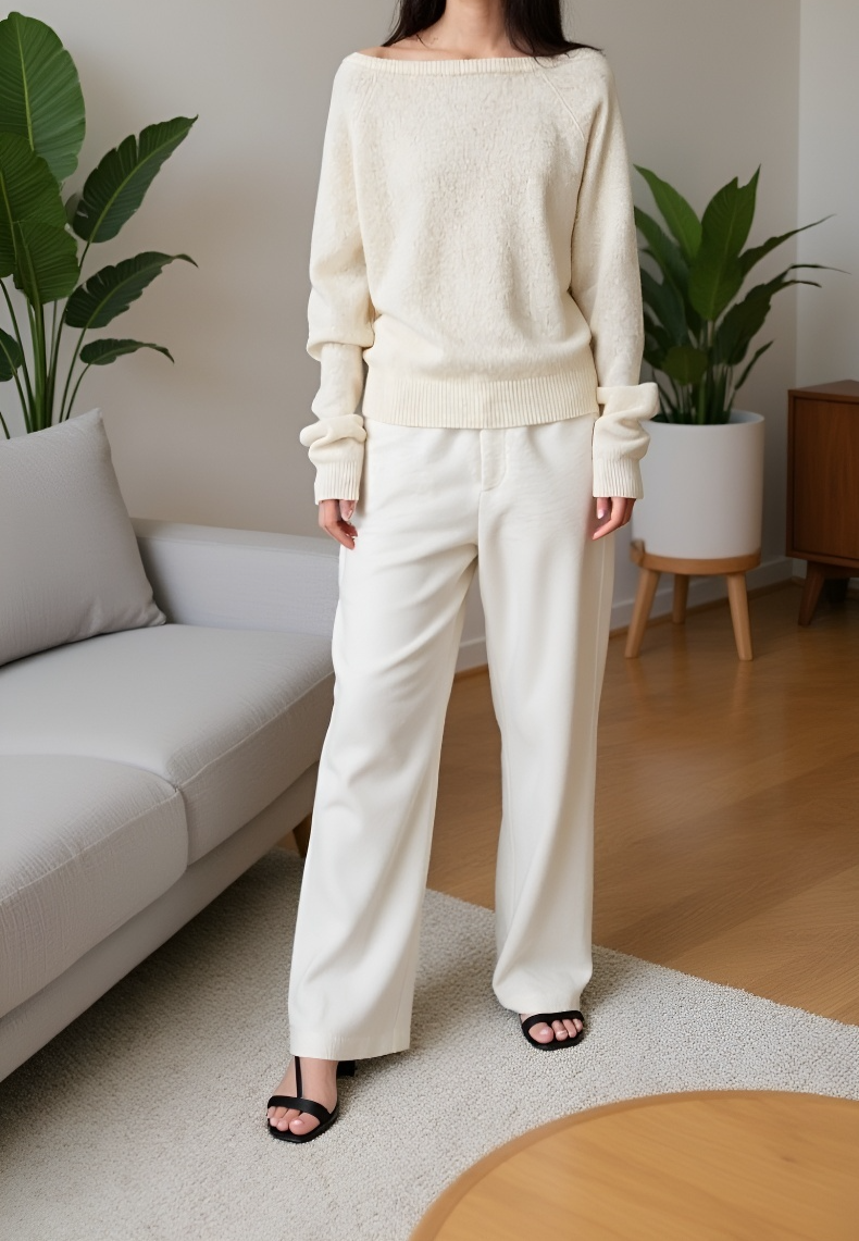 モデル着用オフショルダーセーター