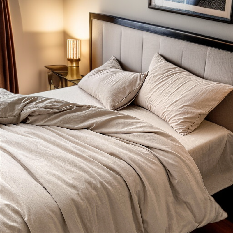 워싱 처리된 면 소재의 4피스 침구 세트