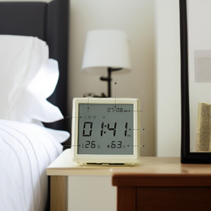 シーソー目覚まし時計ナイトライト、無段階調光、温度と湿度表示、ワンタッチスイッチ付きデュアル目覚まし時計、デスクトップLED大画面デジタルディスプレイ時計、多機能ナイトライト、ベッドサイドランプ、Ty