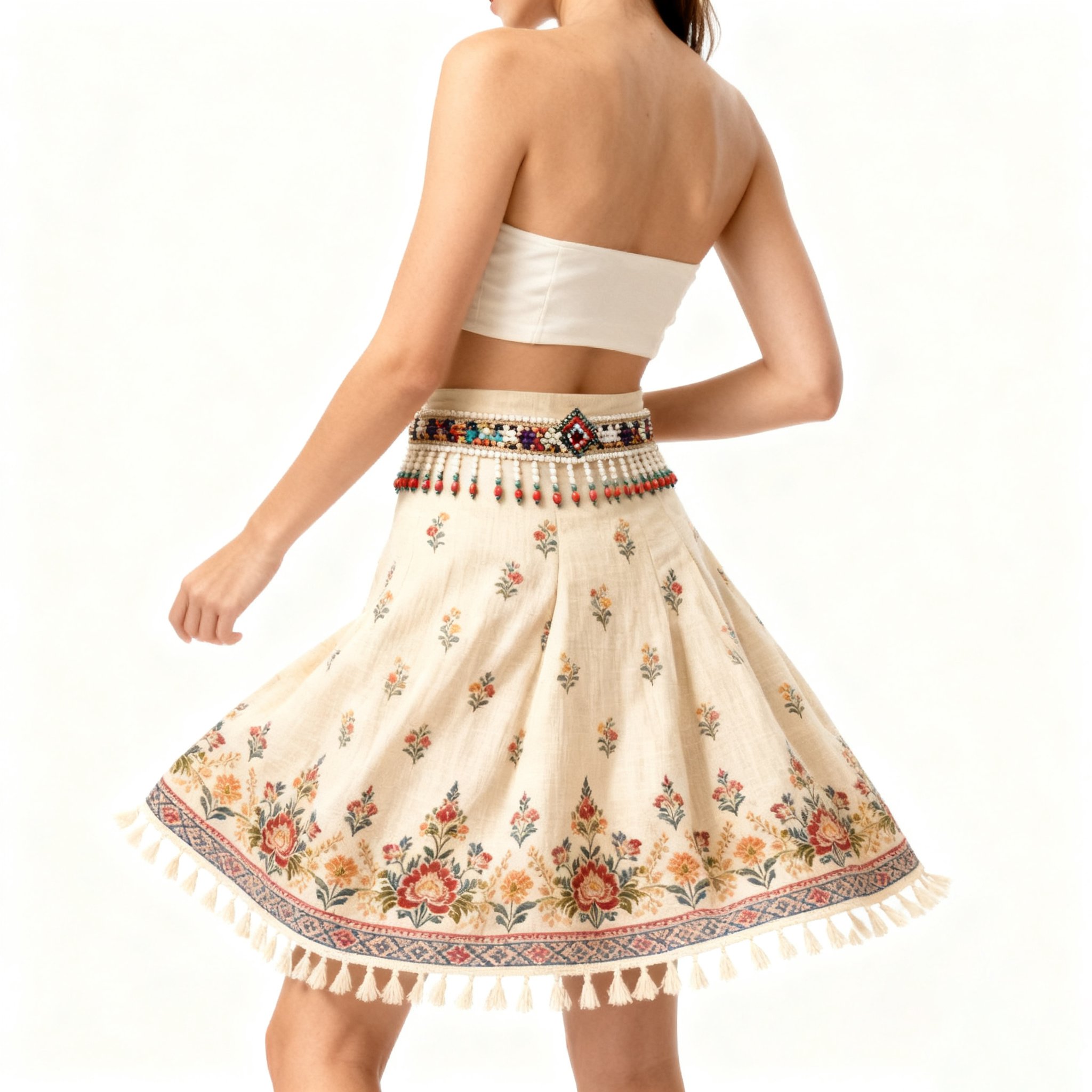 กระโปรงทรงตรงชายพู่เรียบหรู