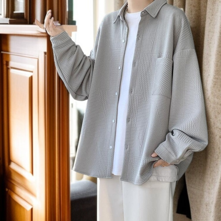 男士寬鬆純色長袖外套