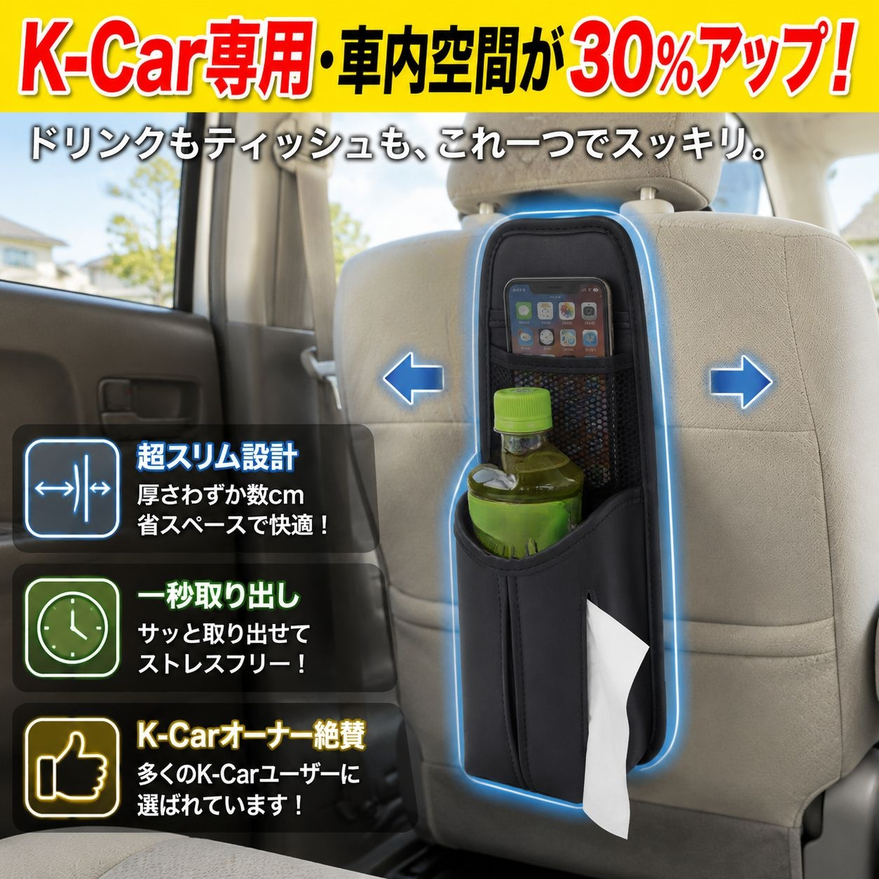 多機能車用カップホルダー収納バッグ