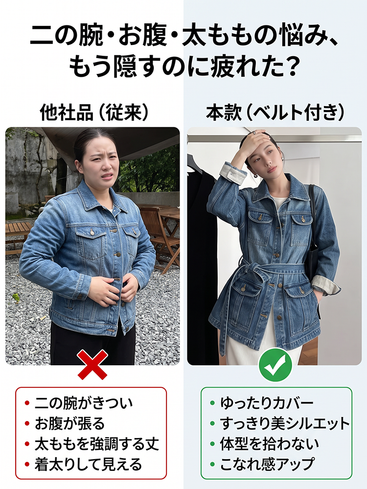 【大人の秋カジュアル】Monolly デニム風アウター | 高見えテクスチャー・きれいめシルエット・着回し抜群