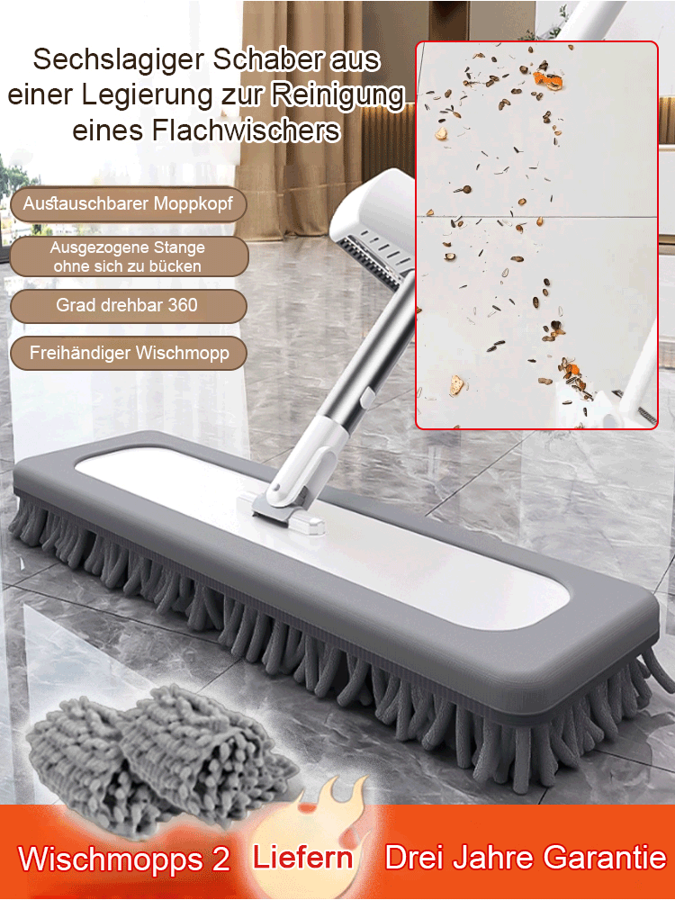 【Zeitersparnis und langlebig】Händefreier, trocken und nass verwendbarer Flachmopp