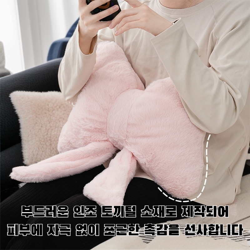 핑크 리본 소파 인조 토끼털 편안한 베개