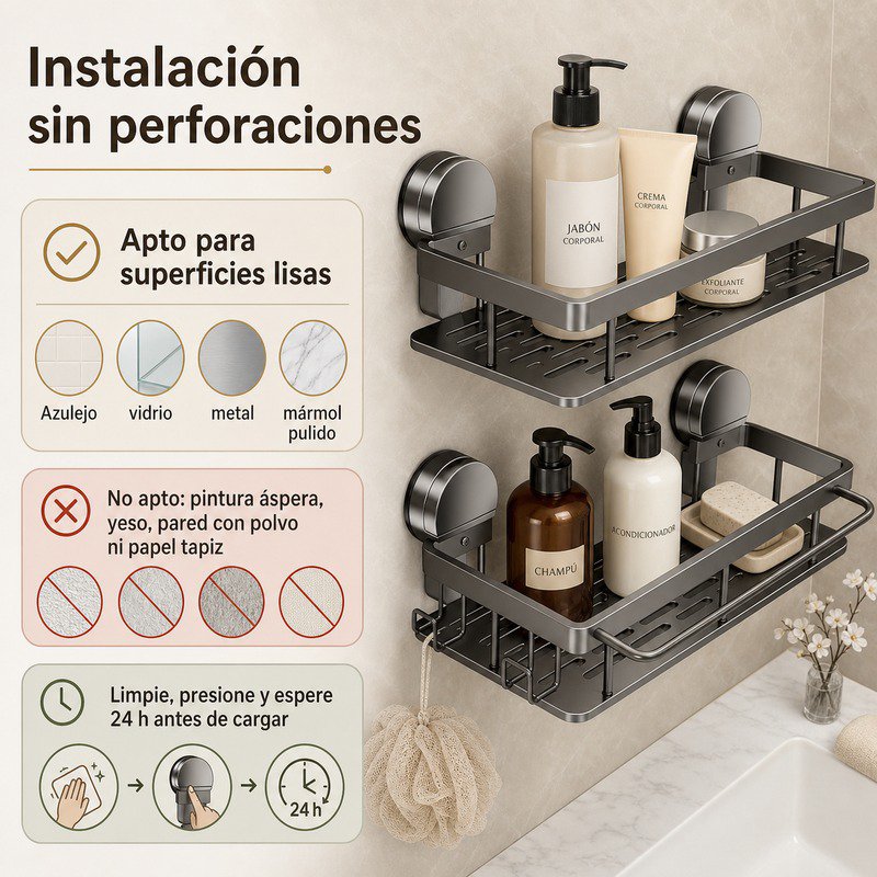 Organizador de pared con ventosas para baño