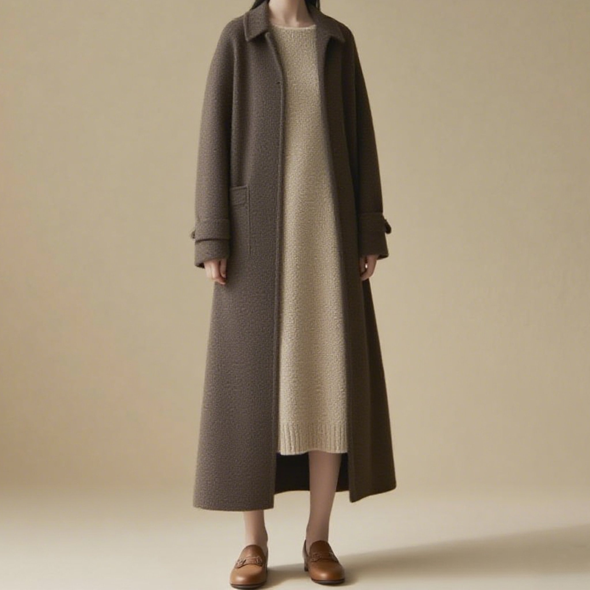 다크 브라운 울 롱코트 전체 이미지