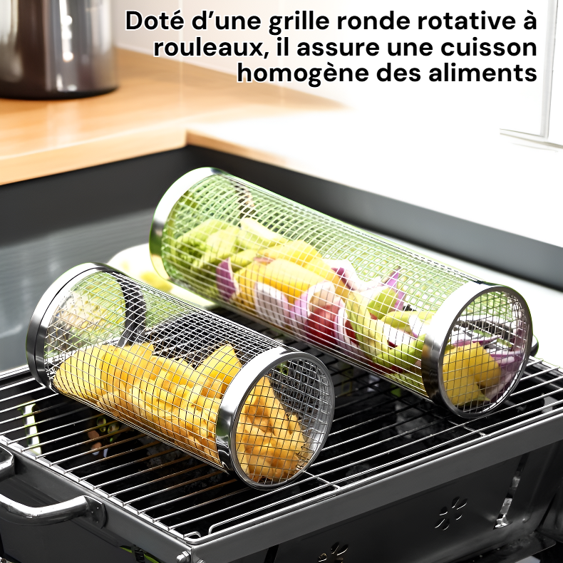 Barbecue extérieur en acier inoxydable, grille ronde rotative à rouleaux