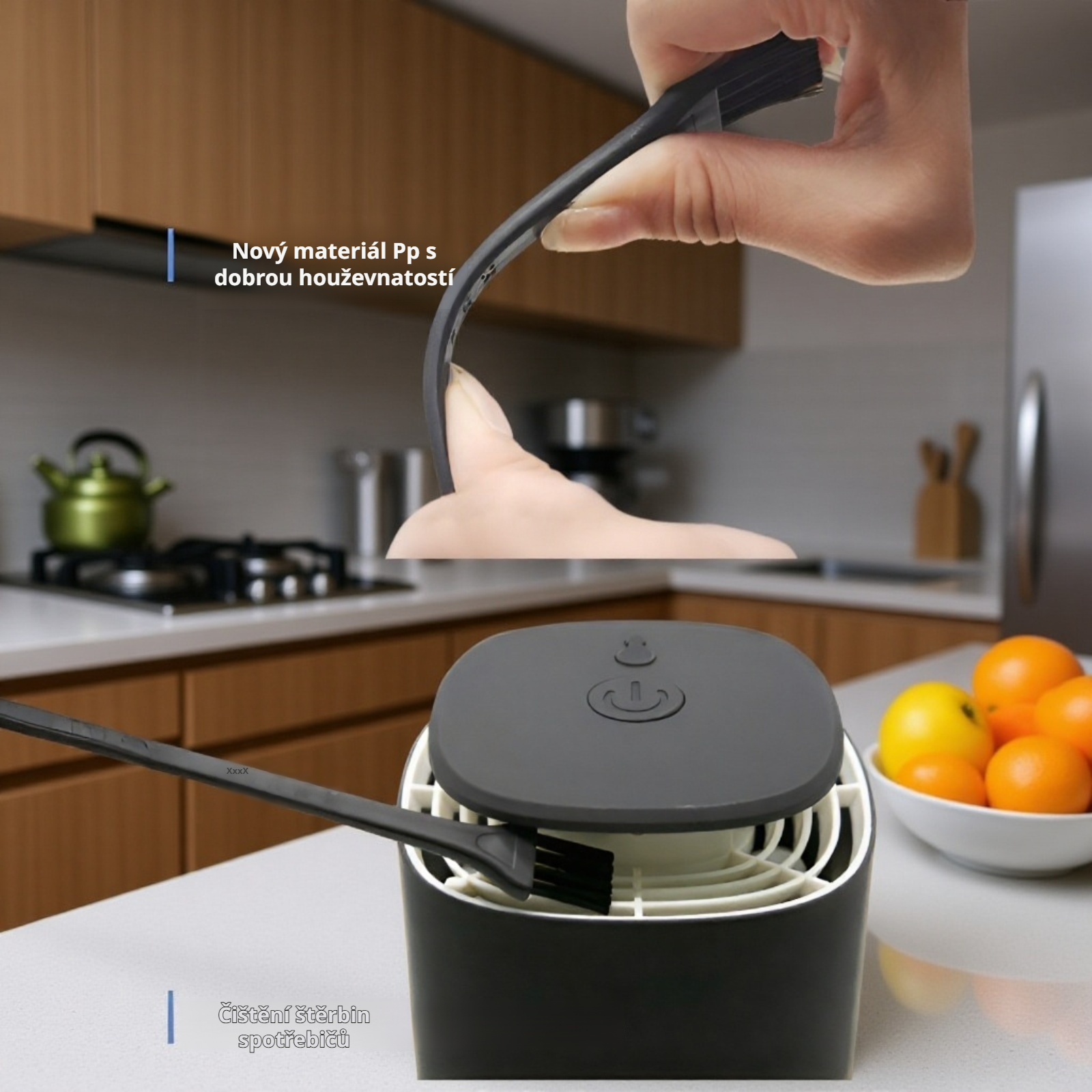 Čištění česnekového lisu pomocí nylonového kartáčku