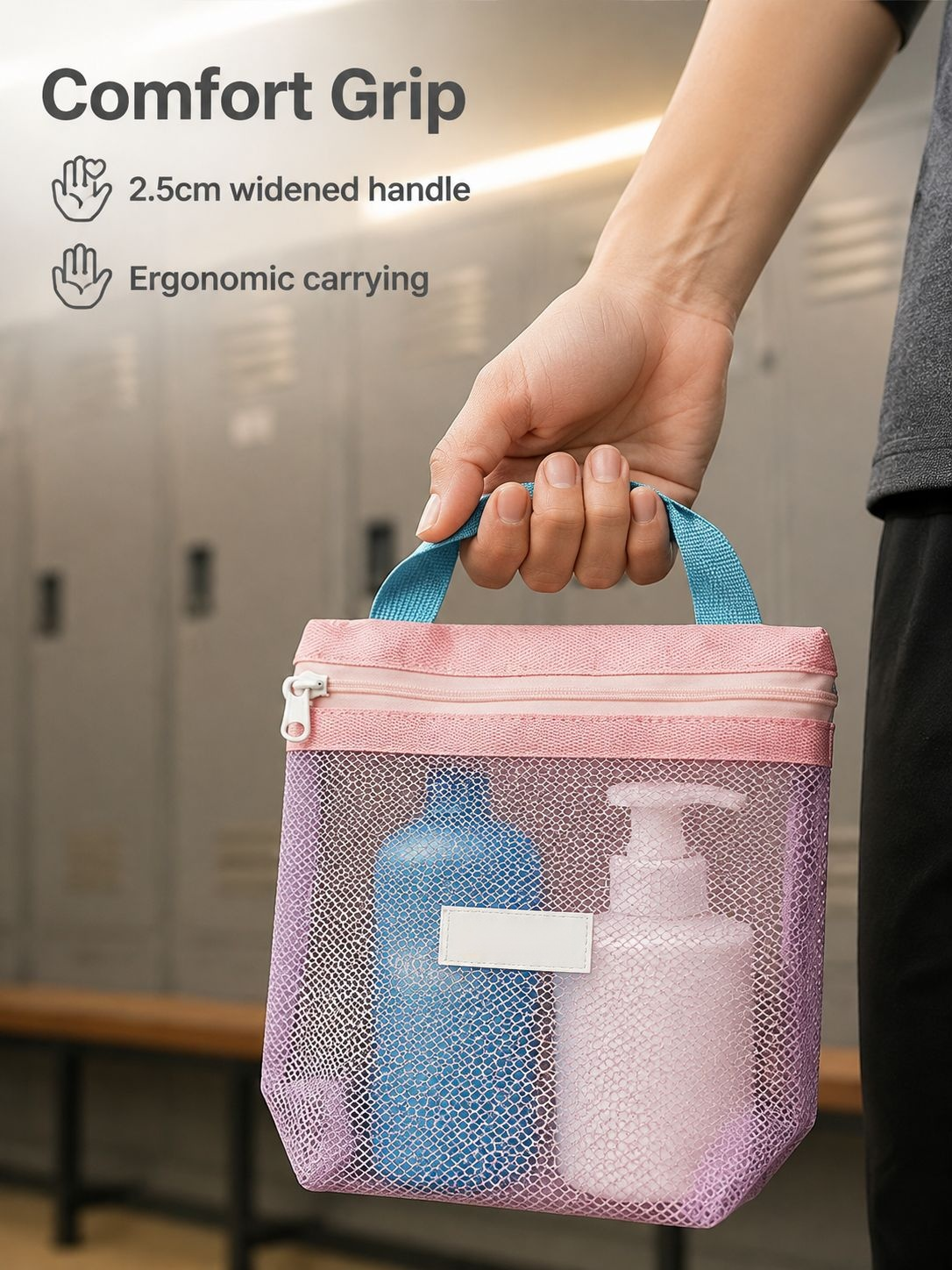 Eco-friendly and reusable JMY mesh toiletry bag for sustainable travel