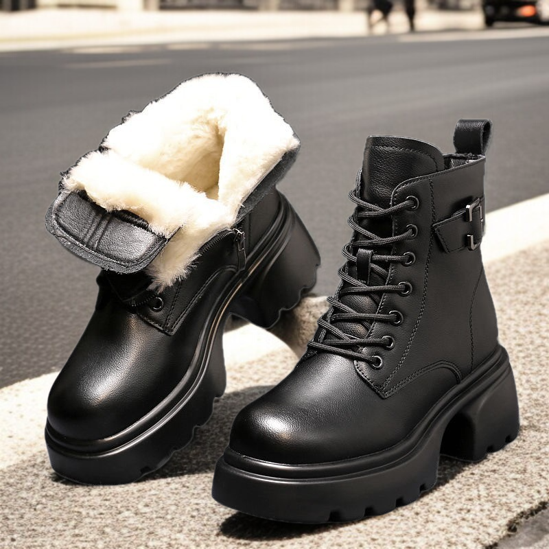 여성용 플랫폼 플리스 안감 영국 스타일 마틴 부츠