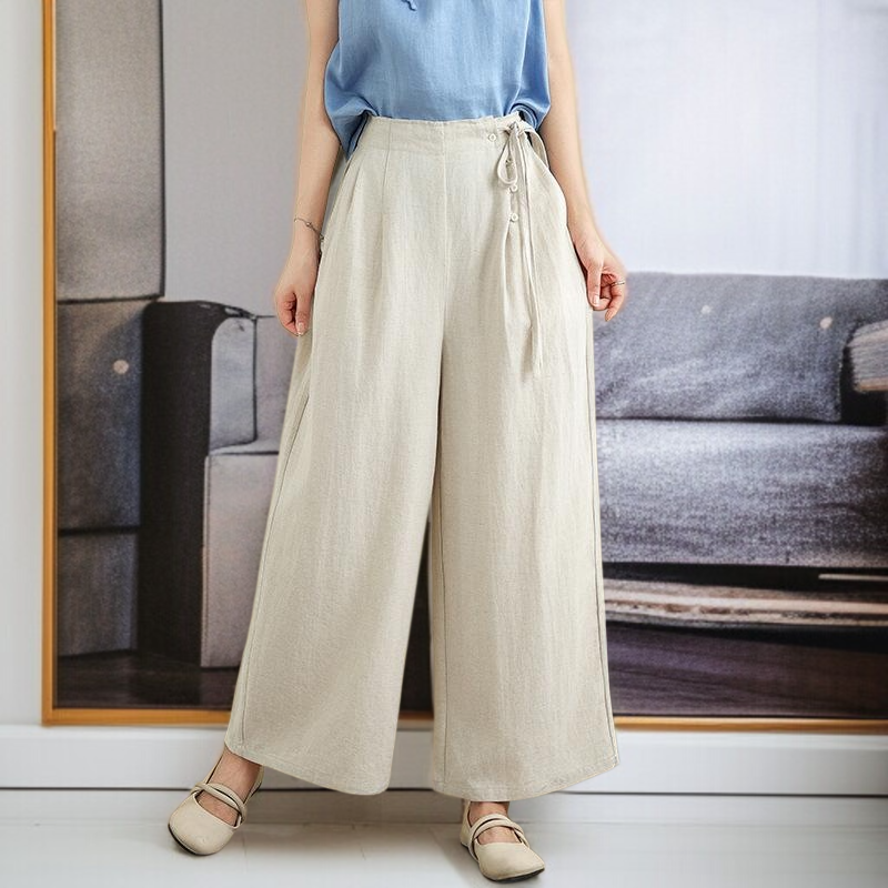 여름 얇은 면 마 문예 와이드 일자 와이드 팬츠 9부 캐주얼 바지 여#760