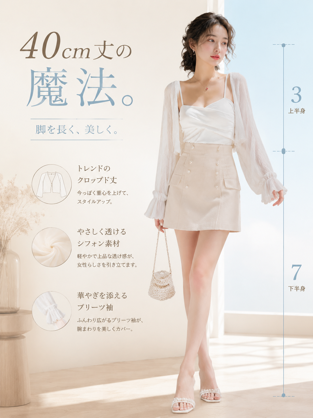 シフォンショート日焼け止めカーディガン レディース 夏 羽織 キャミワンピース用ショートボレロ