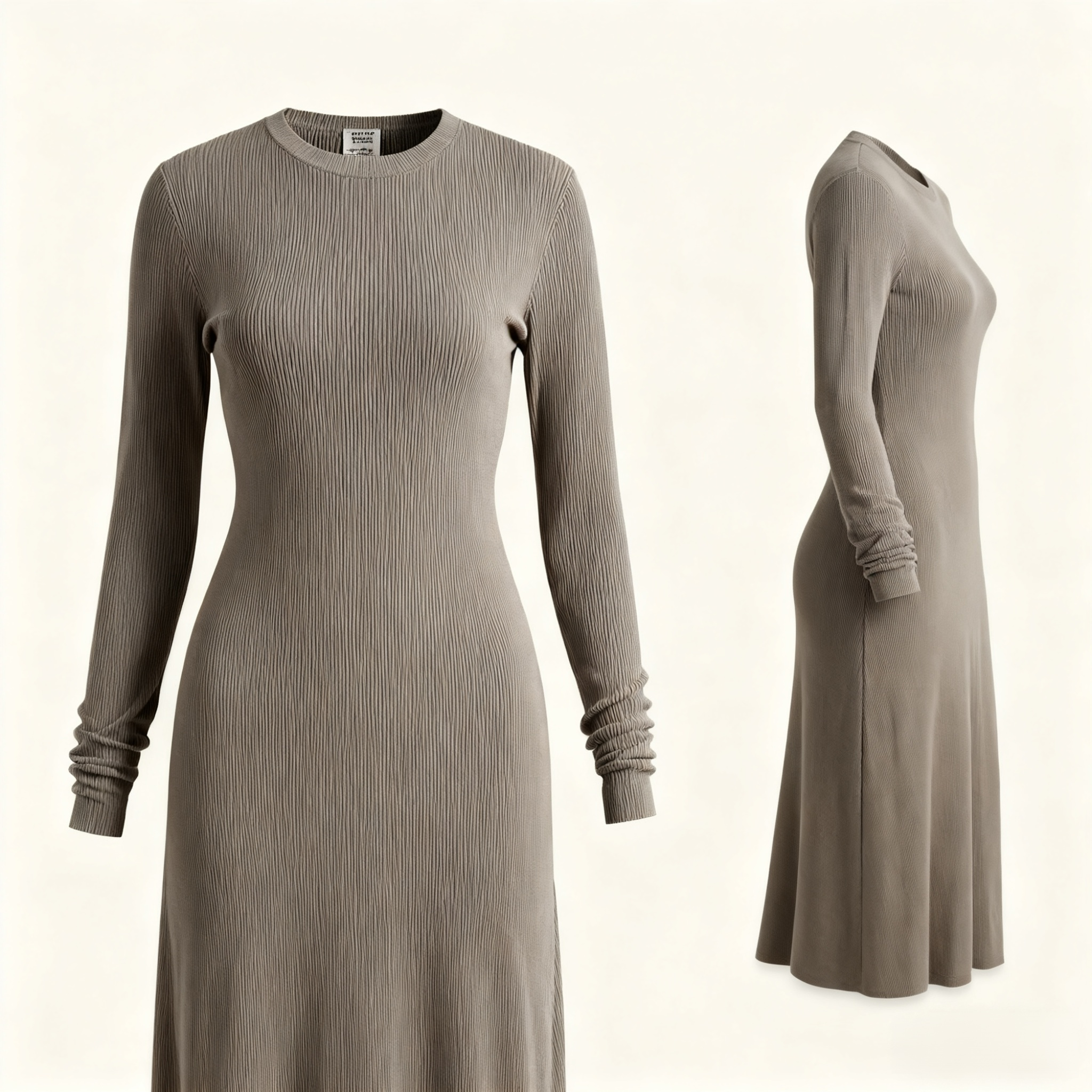 長袖スリットワンピース、ロングニット