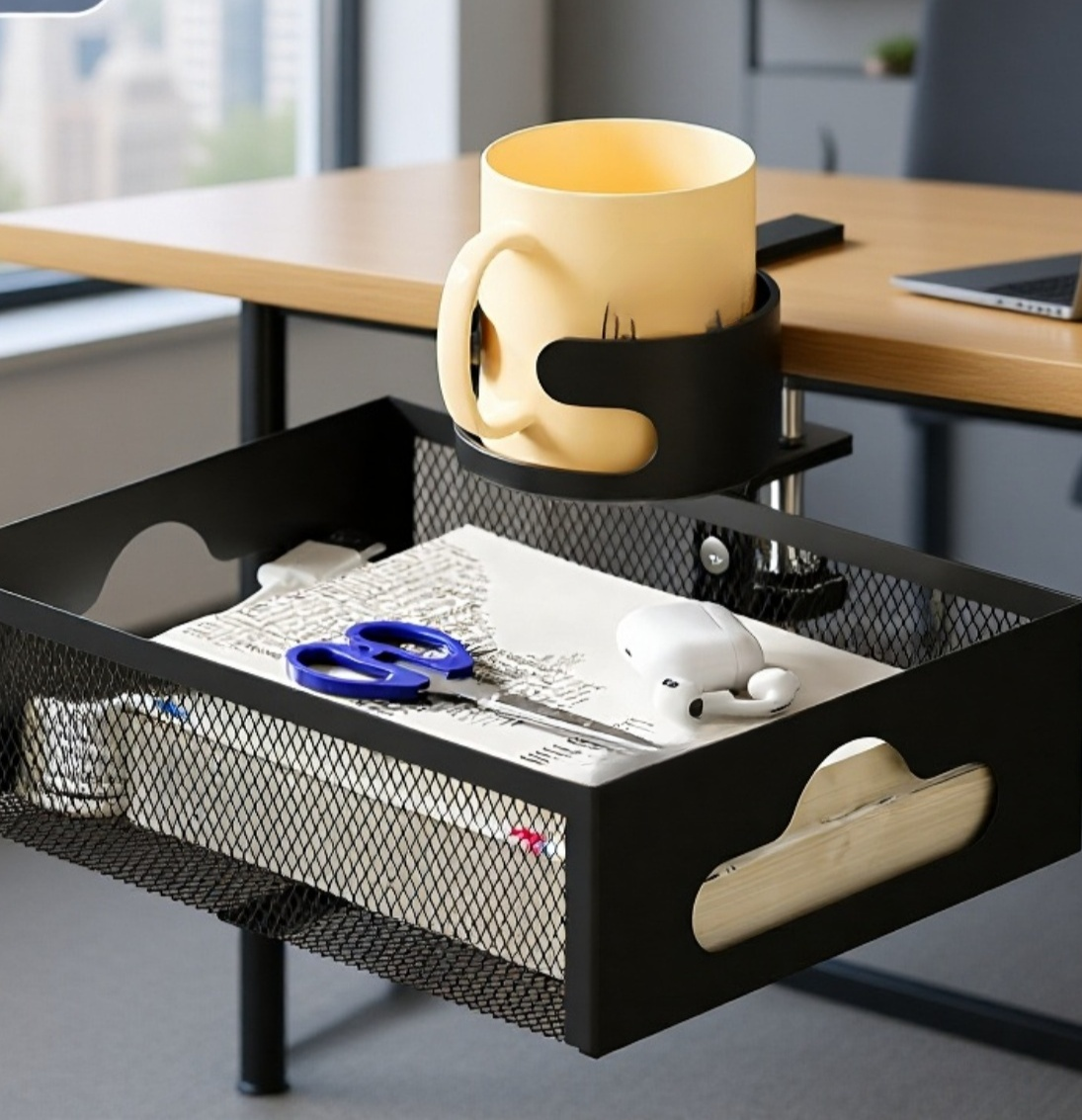 Kabelmanagement-Rack für unter den Schreibtisch, bohrfreier Kabelkorb aus Drahtgeflecht, Halterung f