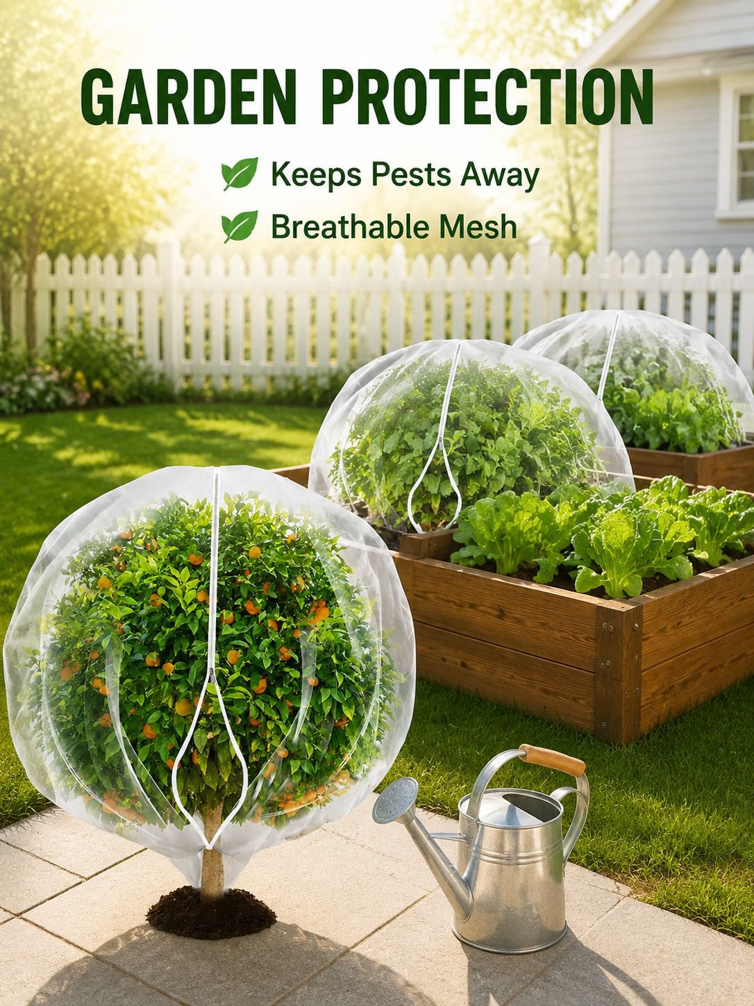 Cross-border insect-proof netting for fruit trees and plants with zipper covers