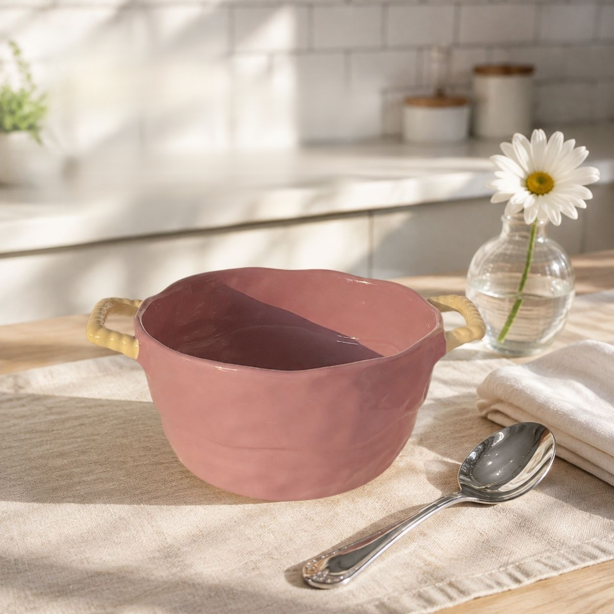 Large Ceramic Double-Handle Soup and Noodle Bowl