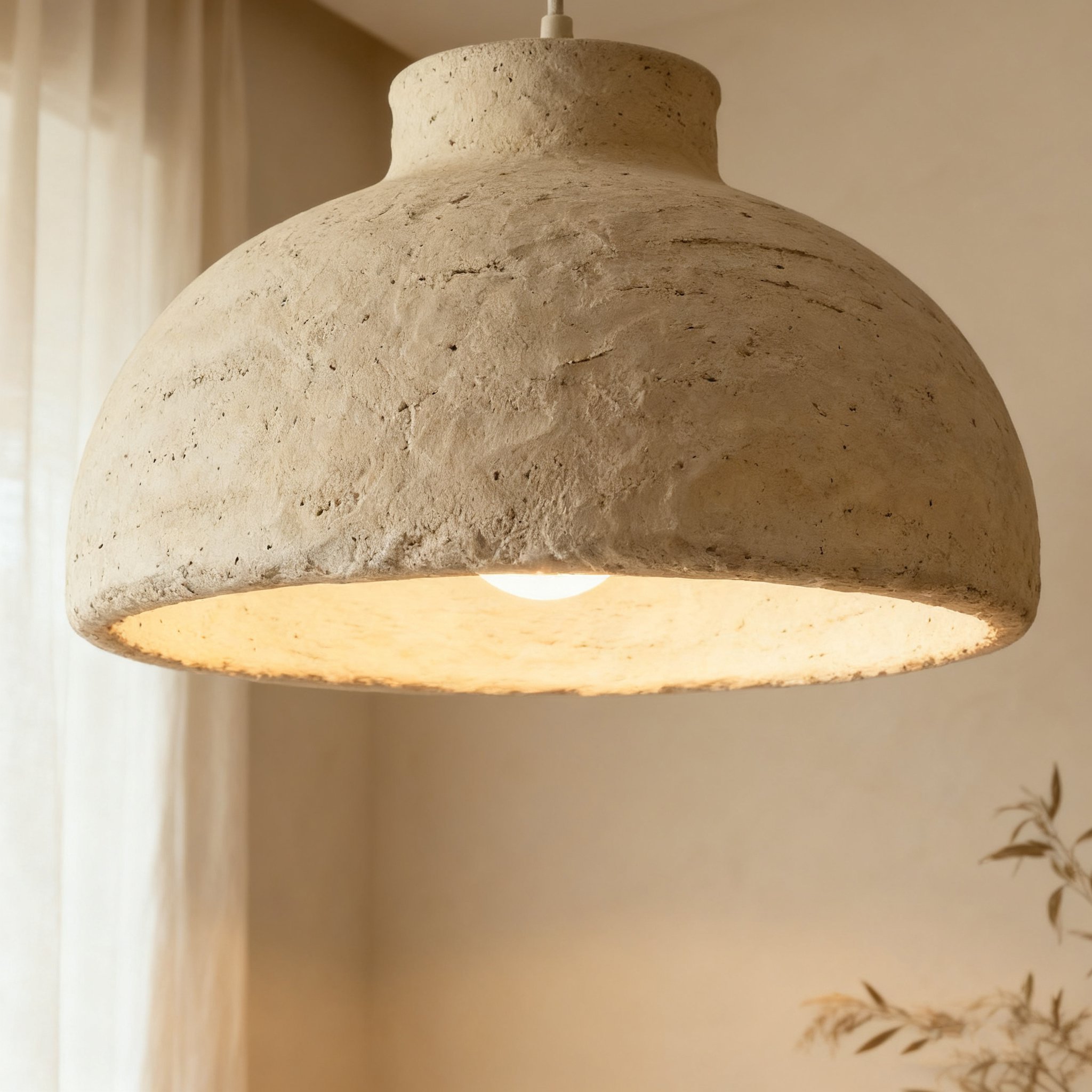 Minimalistische Hängelampe in Cremefarben für modernes Wohnzimmer