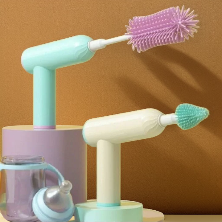 แปรงซิลิโคนไฟฟ้าสำหรับทำความสะอาดขวดน้ำและแก้ว หมุนได้ 360 องศา