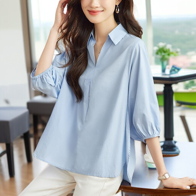 칼라 옆트임 칠부 블라우스 여 2025 봄여름 신상 캐주얼 코디 상의