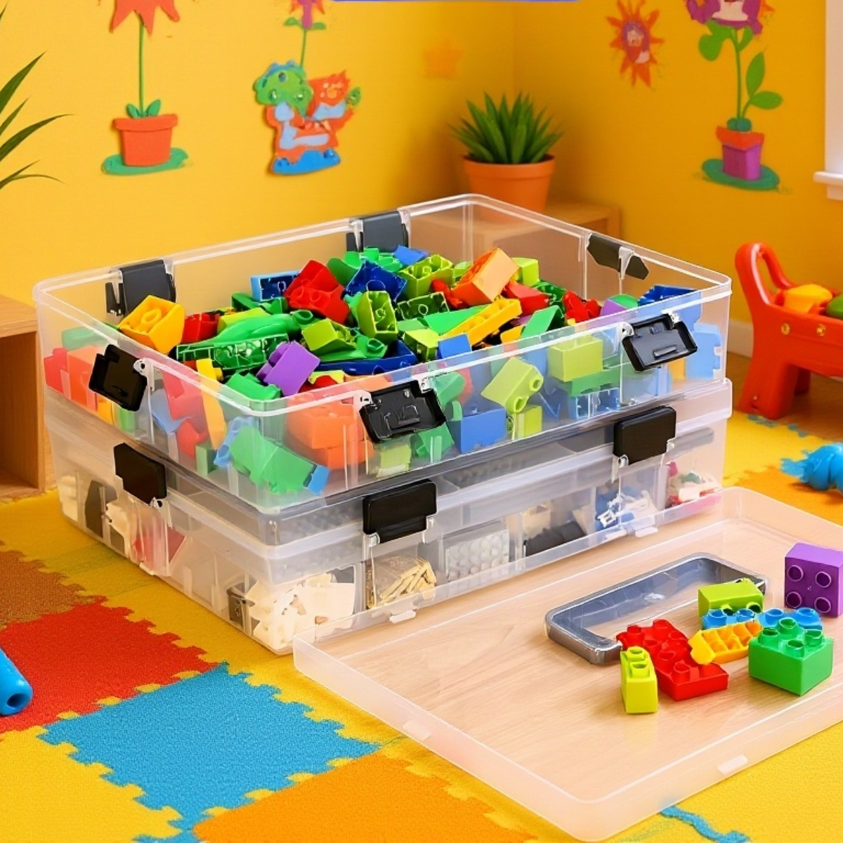 صندوق تنظيم منزلي شفاف للملابس والأدوات