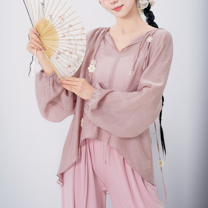 女性用夏の長袖ダンスパフォーマンスウェアゆったりタイプ