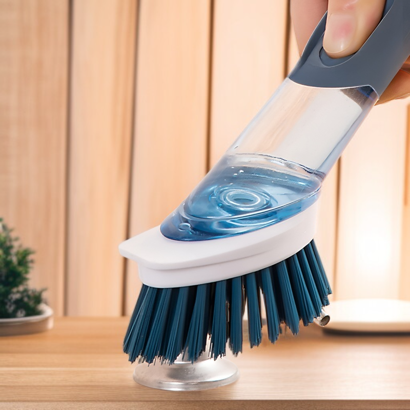 家庭用フォーインワン長柄キッチン食器用洗剤自動液体ポットブラシスポンジナイロン交換用プッシュ式ポットブラシ