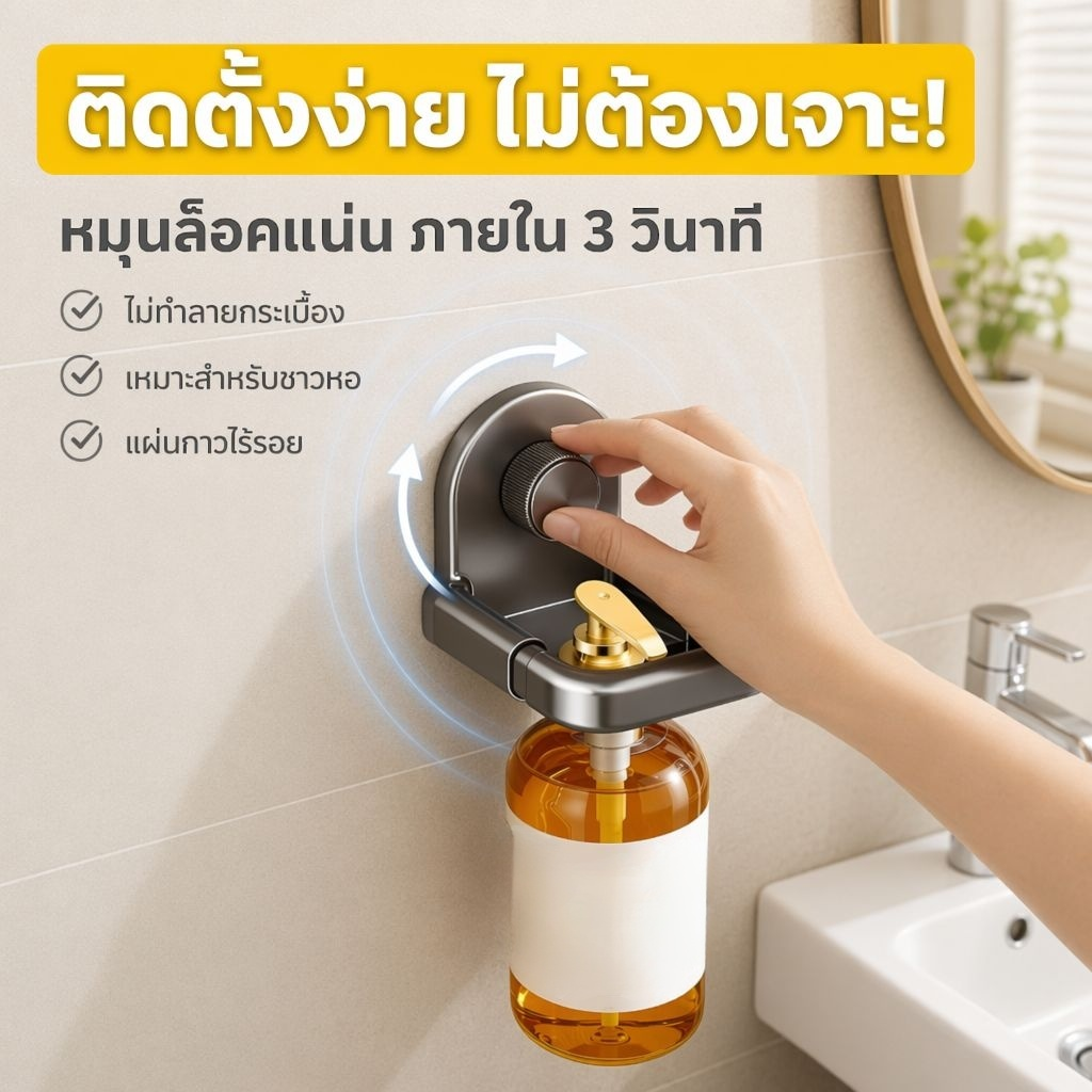 ที่แขวนฝักบัวแบบไม่ต้องเจาะติดผนัง ที่วางขวดแชมพูสุญญากาศ อเนกประสงค์