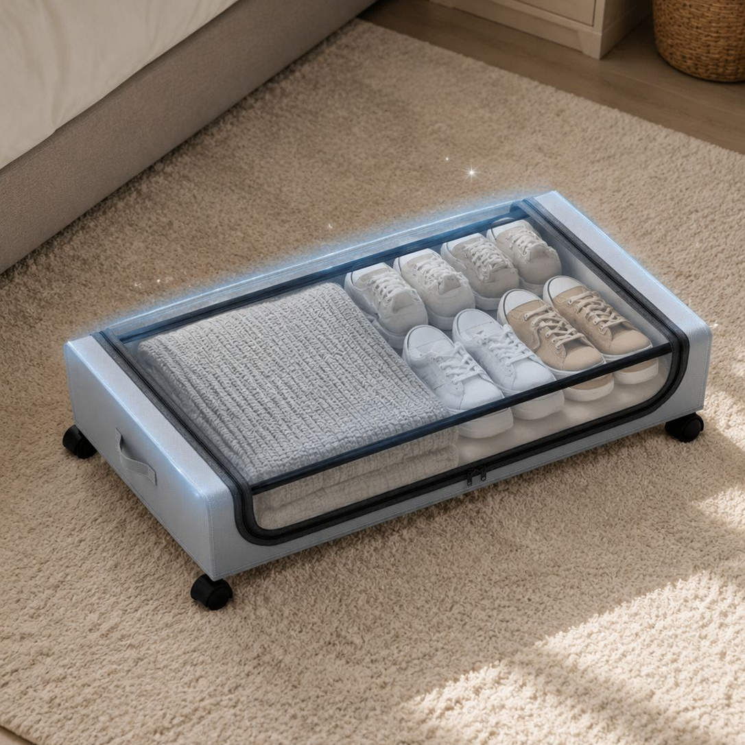 Unterbett-Faltbox mit Rollen und Deckel