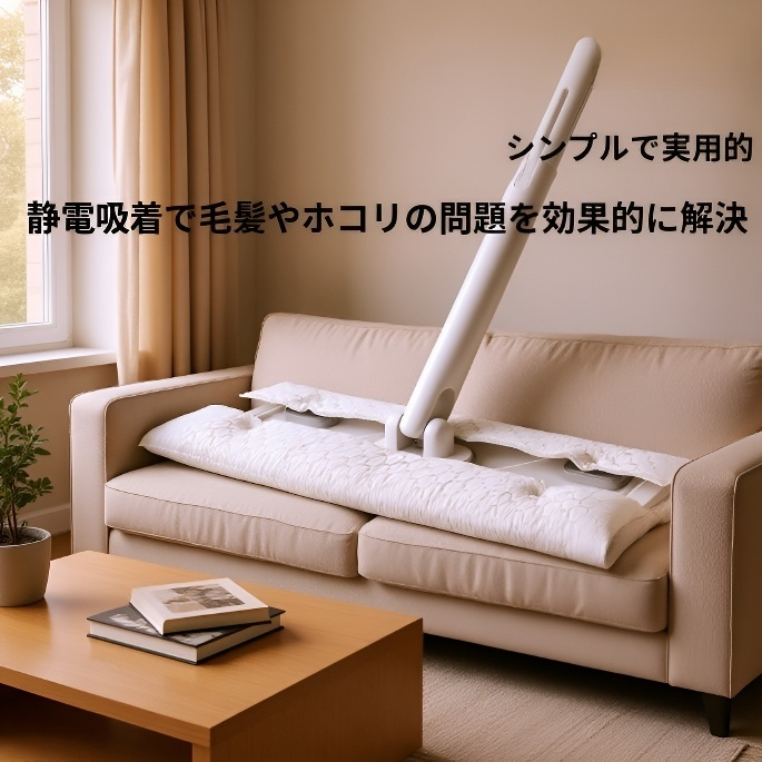  静電気でホコリをキャッチ！使い捨て乾湿両用モップ